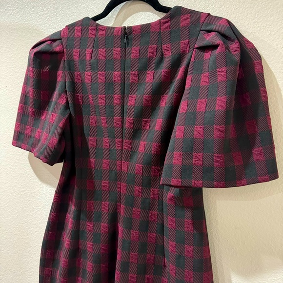 🎉Calvin Klein Checkered Sheath Dress with Puff Sleeves & Round Neckline Sz 10 - Picture 10 of 12